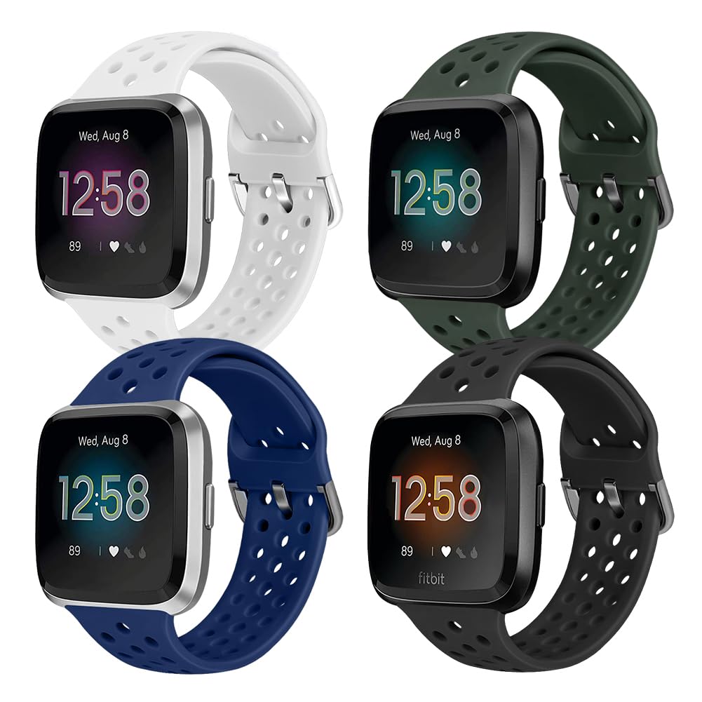 Runostrich Sport Strap Compatible with Fitbit Versa/Versa 2/Versa Lite/SE, Soft Silicone Band Replacement Breathable Wristband for Smart Watch for Women Men (Black+Dark Olive+Dark Blue+White) — image 1