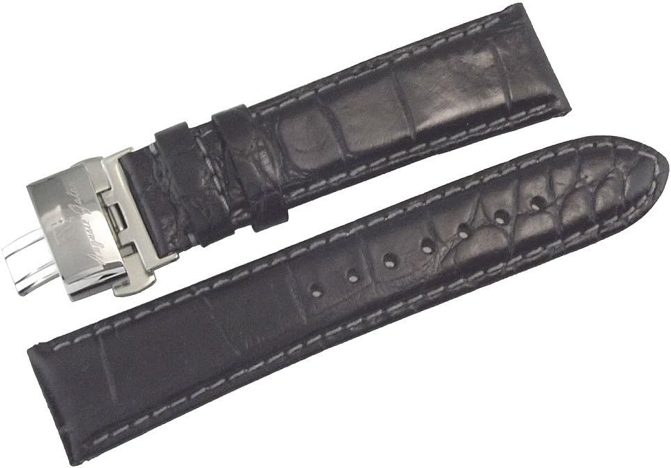 Auguste GALAN 22mm Padded Black Leather Deployment Clasp Replacement Watch Strap