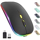 【Upgrade】 LED Wireless Mouse, Rechargeable Slim Silent Mouse 2.4G Portable Mobile Optical Office Mouse with USB & Type-c Rece