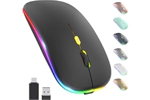 OKIMO 【Upgrade】 LED Wireless Mouse, Slim Silent Mouse 2.4G Portable Mobile Optical Office Mouse with USB & Type-c Receiver, 3 Adjustable DPI Levels for Notebook, PC, Laptop, Computer, MacBook (Black)