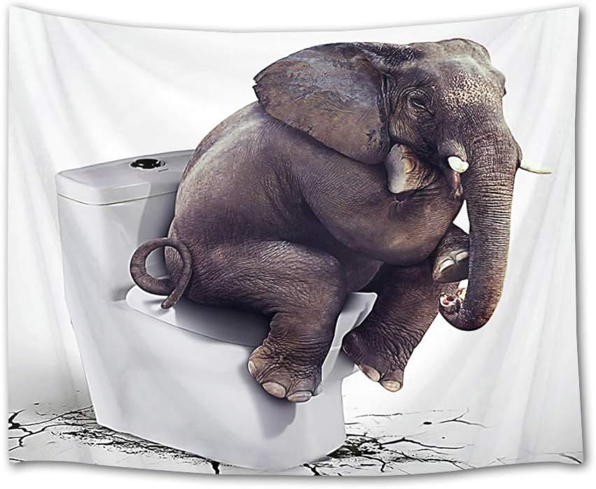 HVEST Elephant Tapestry Funny Elephant Sitting on Closestool Wall Hanging Decor Animal Tapestries Comical Picture Backdrop for Bedroom Room College Dorm,60Wx40H inches