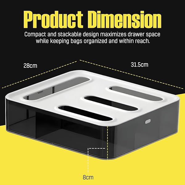 ARRAS FOOD STORAGE BAG ORGANIZER | 4 SLOT STORAGE BAG ORGANIZER FOR DRAWER | PLASTIC STORAGE BAG HOLDER FOR SANDWICH, SNACK & GALLON BAGS | WALL MOUNT INCLUDED