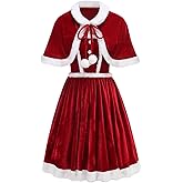 HAPNBCELE Mrs. Claus Costume for Womens Santa Claus Dress with Red Cape for Adults Christmas Halloween Cosplay Party Outfits