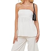 OLAPTA Women Strapless Bandeau Tube Top Ruffle Hem Off Shoulder Sleeveless Pleated Peplum Blouse Flowy Casual Going Out Tanks