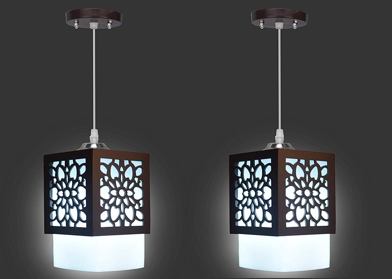 WHITERAY Laser Cut Rectangular Hanging Light, (Brown).