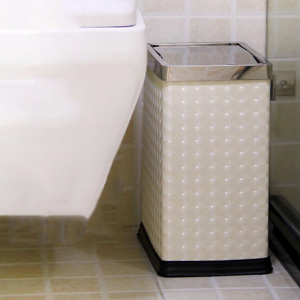 Trash Can Ali@ Bathroom Toilet Trash Canned Household European Style Square Stainless Steel Clamshell (Color : #5)