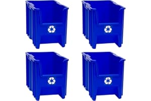 ReadySpace Commercial Industrial Heavy Duty Stackable Open-Front Recycling Bin Box Containers, 7 Gallon, 4 Pack, Blue