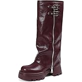 Lyrisiphy Knee High Boots for Women Foldover Wide Calf Pull on Cute Chunky Platform Riding Boots Fashion Long Tall Fall y2k Trendy Boots for Festival Concert Punk Rave