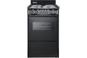 SUMMIT APPLIANCE Summit TEM110CW 20 Freestanding Electric Range with 4 Coil Elements 2.46 cu. ft. Oven Capacity Chrome Drip Pans Storage Drawer Indicator Lights in Black