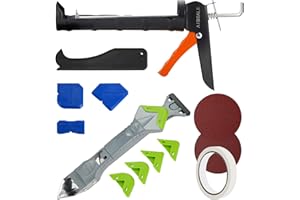 AIBGALE Variety Caulking Tool Kit, Caulking Gun, 4 Pcs Sealant Finishing Tool and 5 in 1 Silicone Caulking Smoothing/Scraper Tool, Caulk Removal Tool include Sandpaper, Gloves and Masking Tape