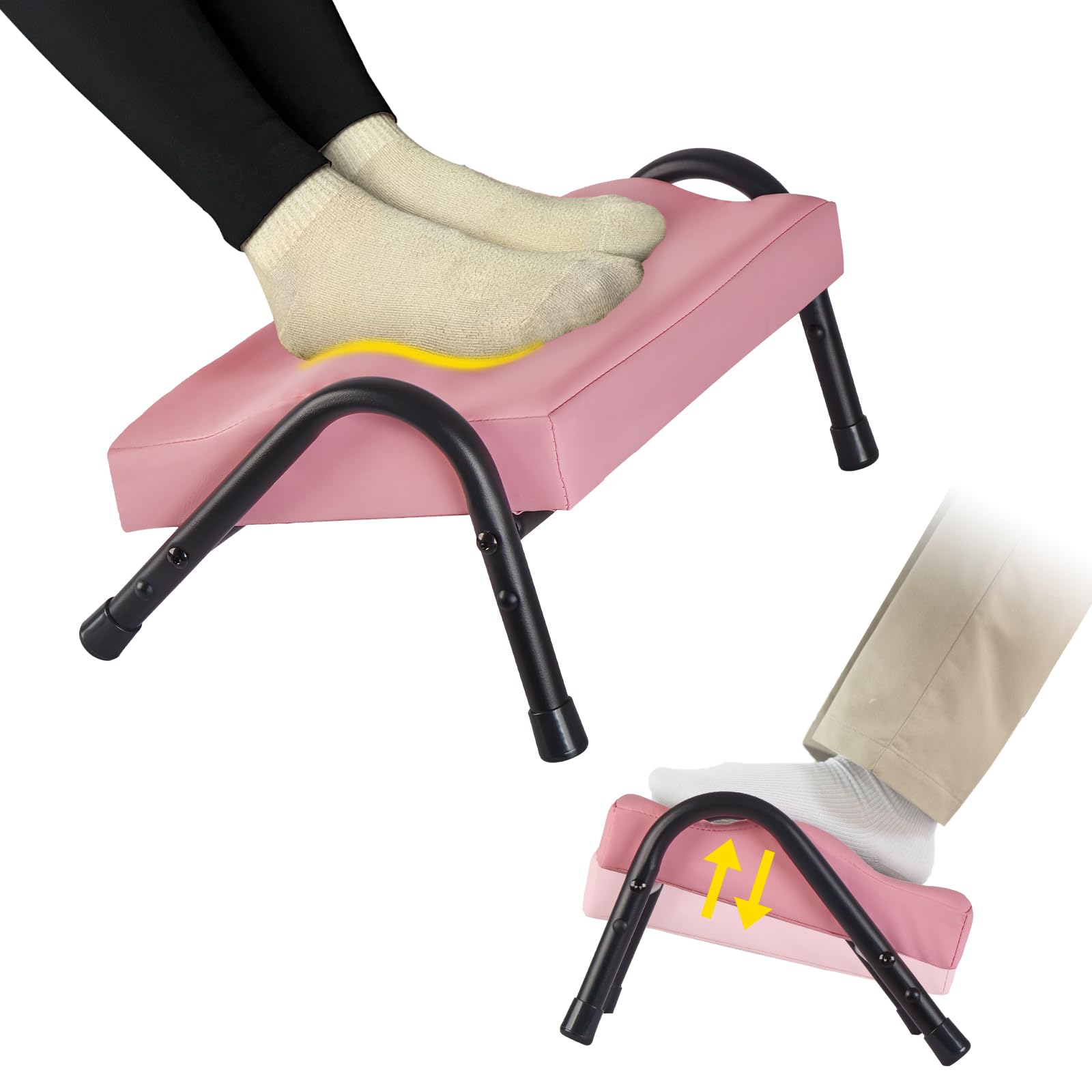 Photo 1 of FUSLITE Foot Rest for Under Desk at Work,Ergonomic Foot Rest for Office Use, Heights,Relieving Pain in Lower Back, Hip, Knee (Leather Pink)