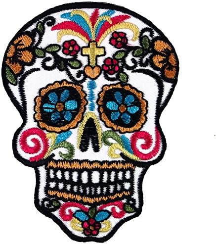 Fancy Novelty Candy Skull Embroidered Iron on Patch # White