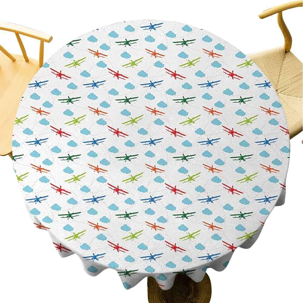 Airplane Waterproof Round Tablecloth Travel Around The
