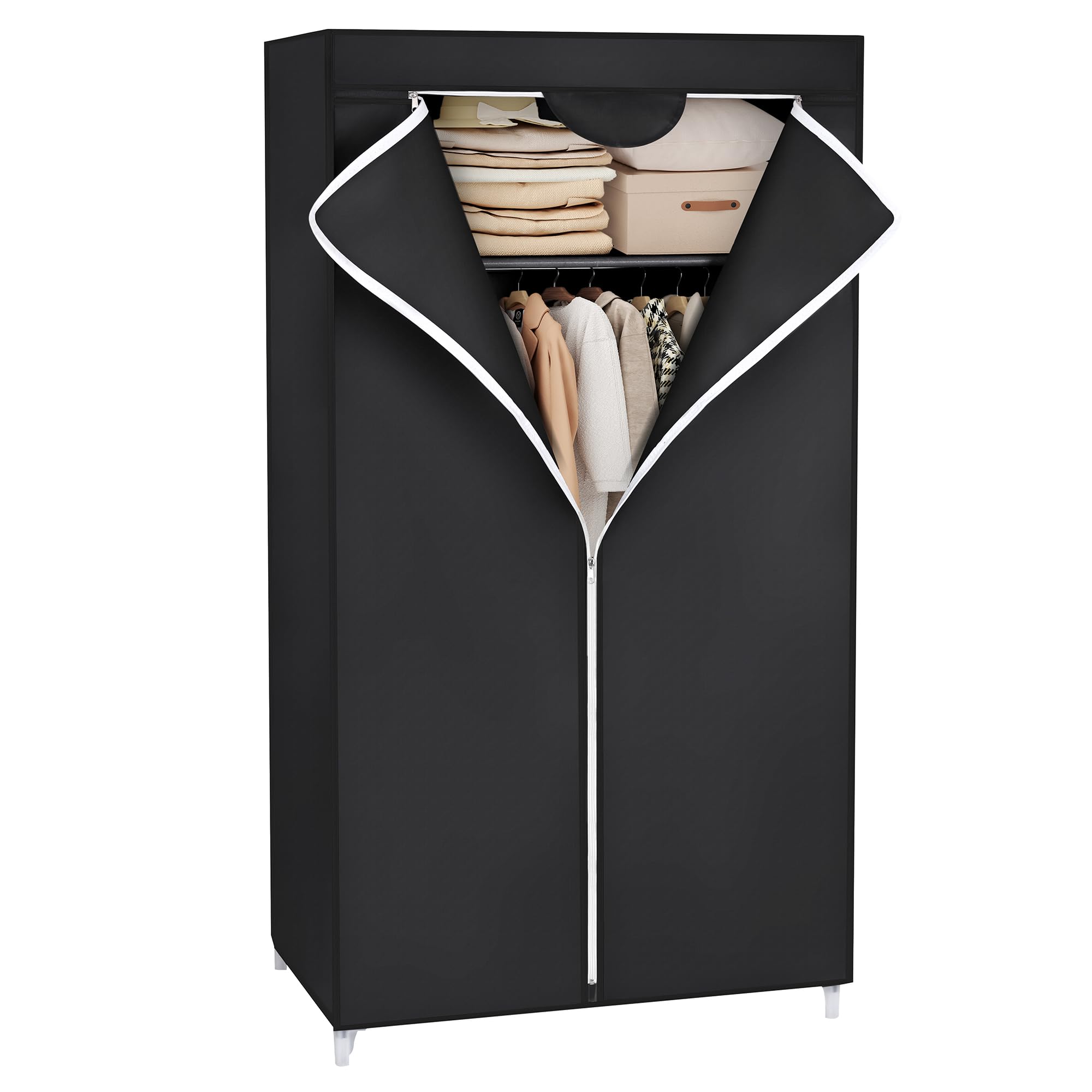 SONGMICS Fabric Wardrobe, Foldable Closet with Hanging Rail, Single Clothes Rack, Storage Organiser for Bags, Toys, Shoes, Living Room, Bedroom, Cloakroom, 75 x 45 x 160 cm, Black RYG83H