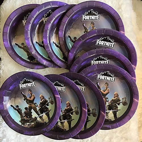 Gaming Paper Plates, Round 7" Dessert or Appetizer Cake Plates, 10 pieces Tableware For Kids Adults Birthday Party Video Game Truck Party Supplies
