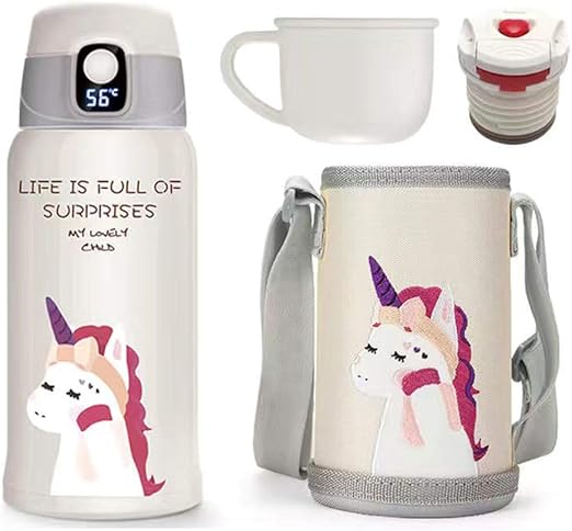 Amazon 新品 スマート 水筒 温度表示 Sus316 ステンレスボトル 550ml 直飲み ストロー 2way 魔法瓶 マグ ボトル かわいい 水筒 子供 ワンタッチ オープン ベビーマグカップ 真空断熱 保冷 保温 女の子 男の子 こども 幼稚園 漏れなし ポータブル 落下耐性 洗いやすい