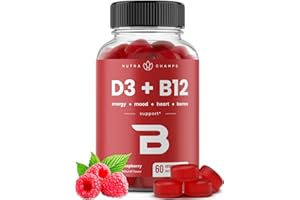 NutraChamps Vitamin D3 & B12, Methyl B12 Gummies for Adults & Kids, Enhanced with Vitamin D 3 & B9 Vitamin Folate, Natural Energy, Mood, Metabolism & Focus, Raspberry, 60 Gummies