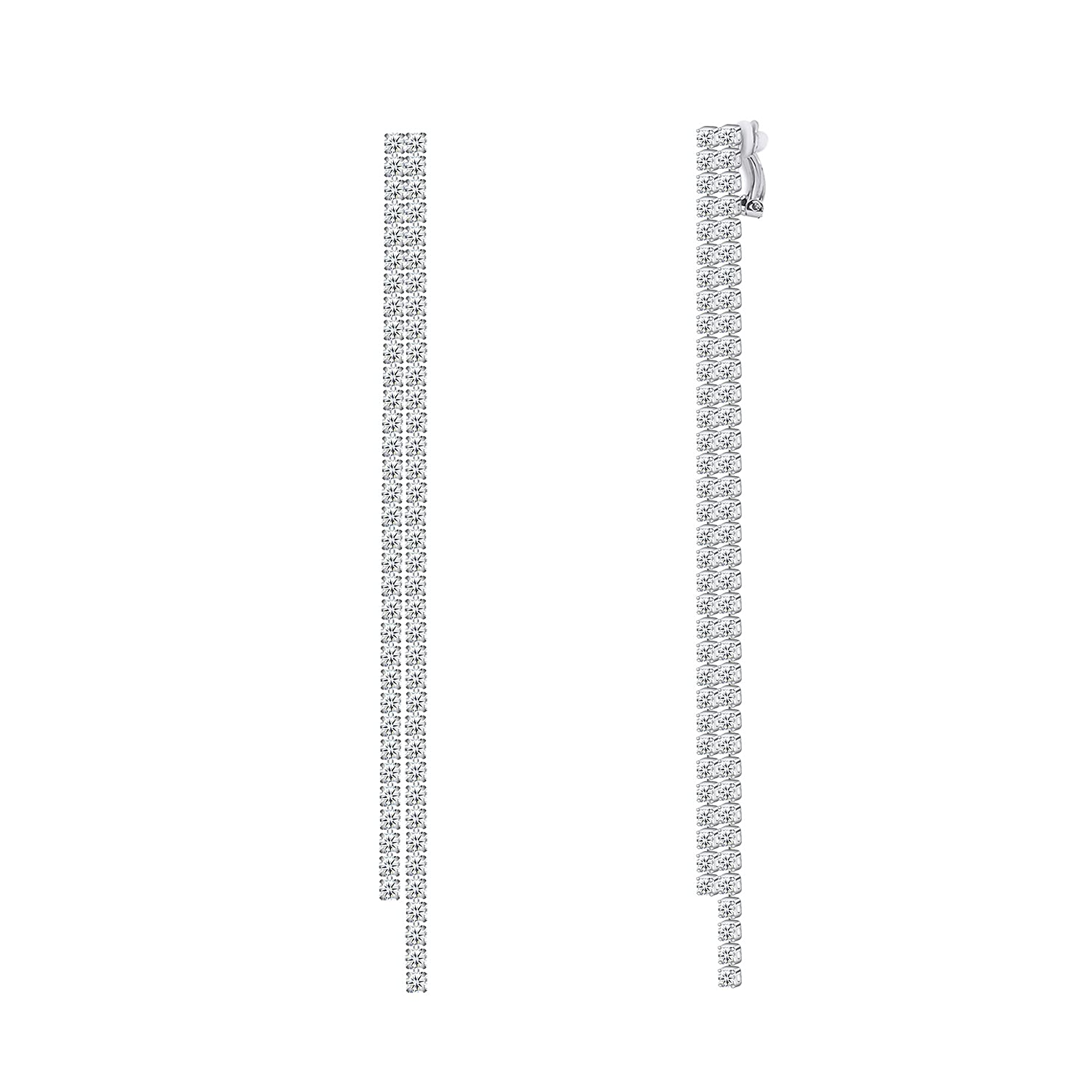 QUKE Woman Long Drop Dangle Tassel Clip On Earrings Cubic Zirconia Crystal Not Pierced Earrings For Women And Girls