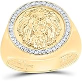 Jewels By Lux Sterling Silver Yellow-Tone or White-Tone 1/6 Ctw Natural Diamond Lion Face Mens Ring, Mens Size: 8-12