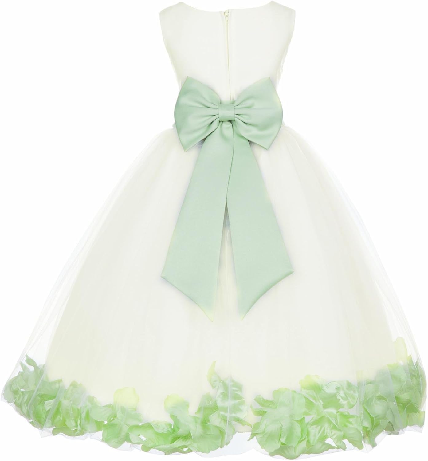 flower girl dress with flower petals in the skirt