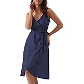 Amazhiyu Womens 100% Linen Summer Sleeveless Spaghetti Strap Midi Dresses