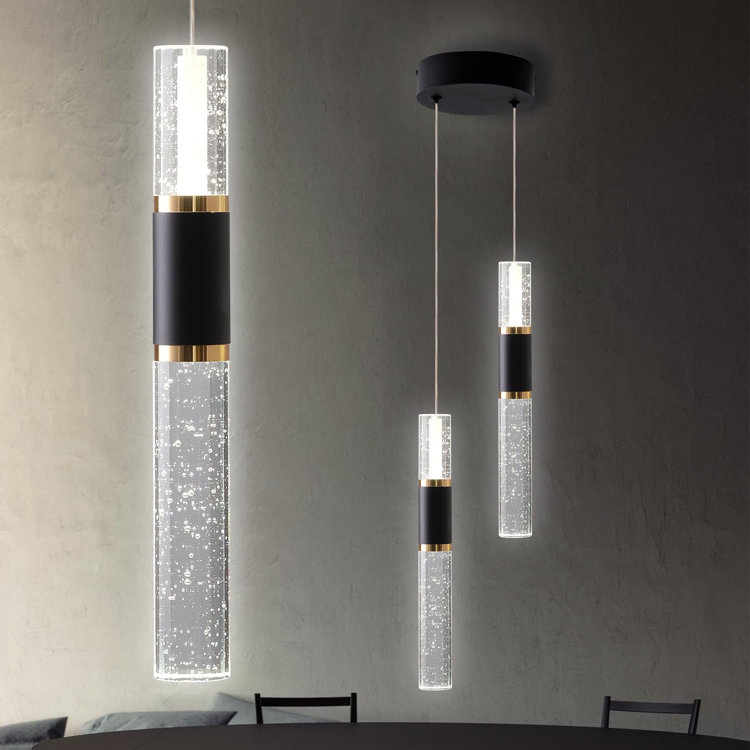 Photo 1 of EMBRING Modern Pendant Lights Kitchen Island Lighting Fixture Over Table,Dimmable Mordern LED Pendant Light with Remote,Black Gold Light Modern with Bubble Crystal Pendant Light