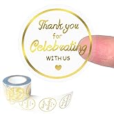 500 Gold Thank You Stickers - 1.5 Inch, Clear Self-Adhesive, Wedding Favor Stickers for Envelopes