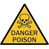 Danger Poison Warning Sign Stickers, 4 Inch, 15 Pack, Yellow and Black | Skull and Crossbones Design, Safety Labels