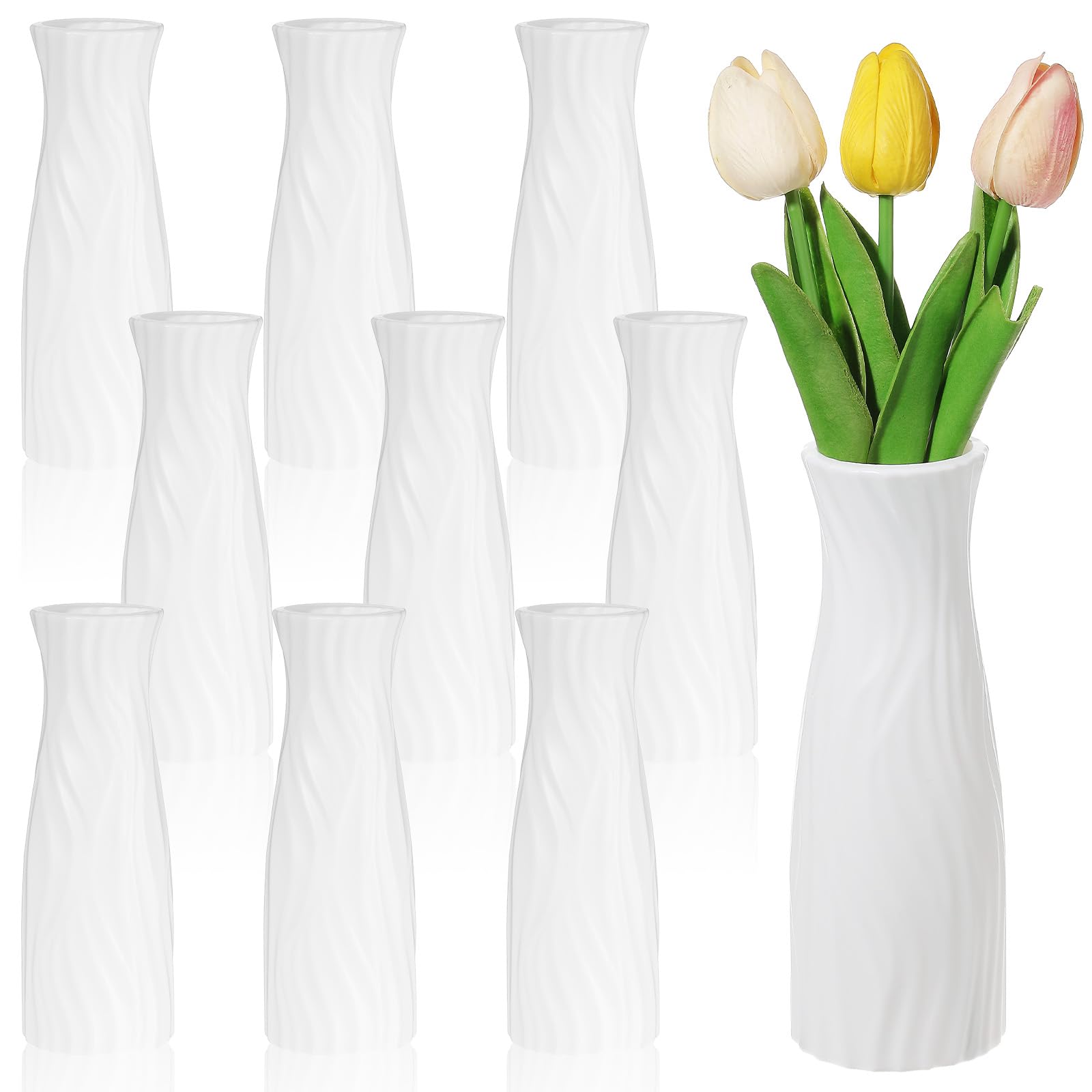 Photo 1 of 10 Pack Composite Plastic Flower Vase,8" Tall Conic White Vases,Unbreakable Vase Floral Vases for Table Centerpieces, Bouquets, Home Decor, Living Room