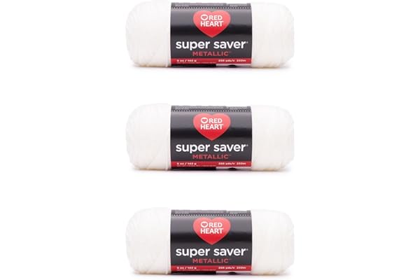 Red Heart Super Saver Metallic White Yarn - 3 Pack of 5oz/142g - Acrylic - 4 Medium (Worsted) - 255 Yards - Knitting/Crochet
