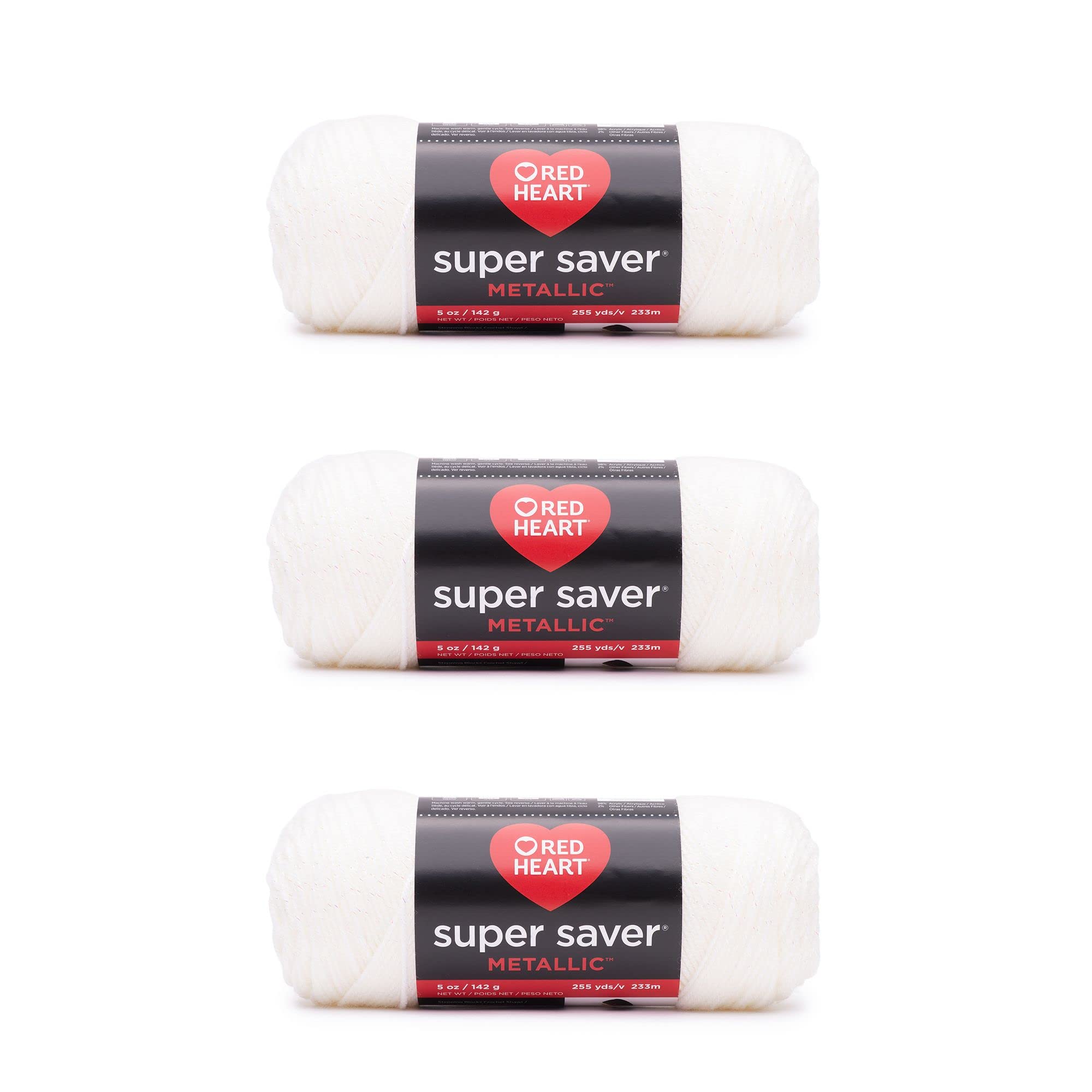 Red Heart Super Saver Metallic White Yarn - 3 Pack