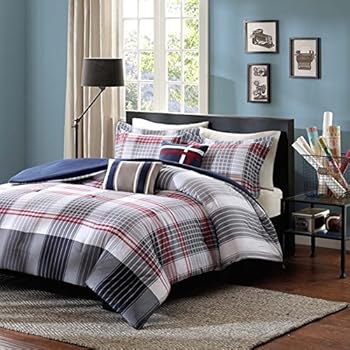 Amazon.com: 5 Piece Red Dark Blue Grey Madras Plaid