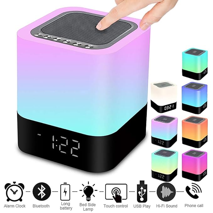 Bluetooth Lautsprecher Lampen, Swonuk Nachttischlampe mit Bluetooth Lautsprecher 5 in 1 USB Wiederaufladbar Touchlampe mit 12