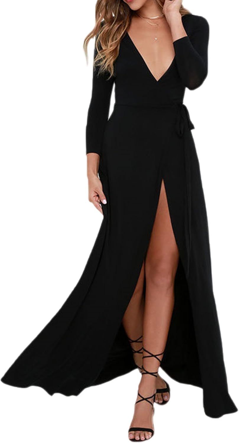 maxi wrap dress with sleeves