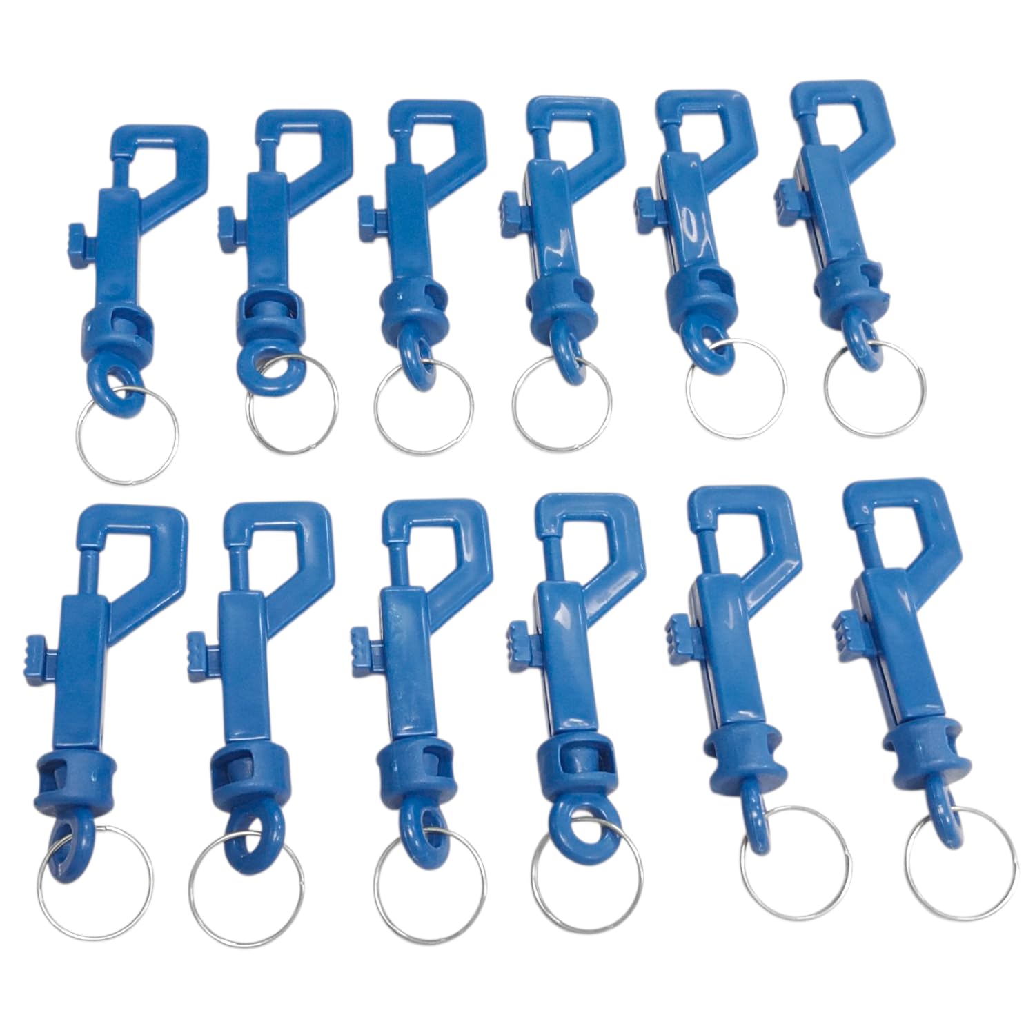 Merriway BH01834 (12 Pcs) Blue Plastic Hipster Key Snap Hook and Ring - Pack of 12 Pieces