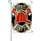 Mugod Firefighters Garden Flag Fire Badge Maltese Cross Symbol Fireman Firetruck Emergency Rescue Alert Decorative Spring Summer Outdoor House Flag for Garden Yard Lawn 12 x 18 Inch