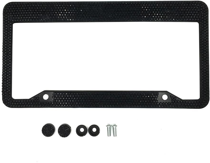 Indeedbuy 8 Rows Black Embedded Rhinestones Chrome License Plate Frame Decoration for Women with 2 Hole,Front and Back License