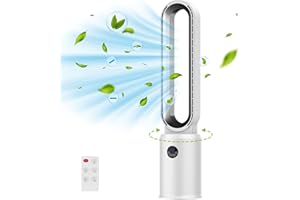 Cobuy Bladeless Tower Fan with Remote, Air Circulator Cooling Fan for Indoor Use, 24 Speeds Settings, 12 Timer, Quiet Oscillating Fan for Home Bedroom, Modern Silver