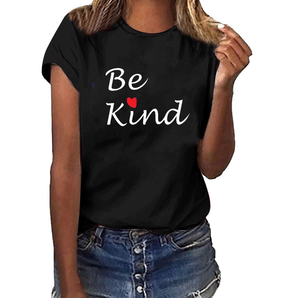 DAYPLAY Womens Tops Plus Size Short Sleeve Be Kind Print Tee Shirts Loose Ladies T Shirt Blouse for Ladies Clothes