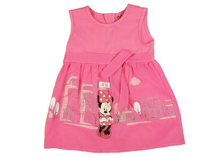 Mädchen-Kleid in GRÖSSE 80, 86, 92, 98, 104, 110, 116 rosa im City Style, leichtes Minnie Mouse Kleid ÄRMELLOS, ideales Stran