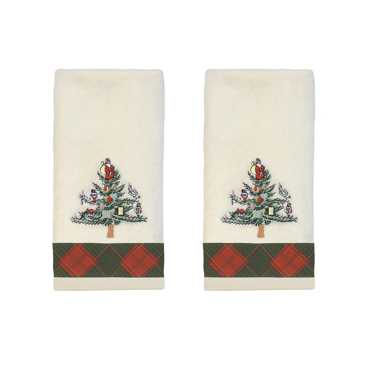 Spode - Fingertip Towels, Soft & Absorbent Cotton, Set of 2 Christmas Tree Tartan Collection