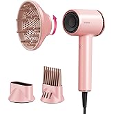 High-Speed Hair Dryer 1875W Ionic & Plasma, Blow Dryer with Diffuser & Comb Nozzle for Curly or Thick Hair, Compact 110000 RPM Fast Drying Lightweight Hair Dryer for Women with Concentrator, Pink