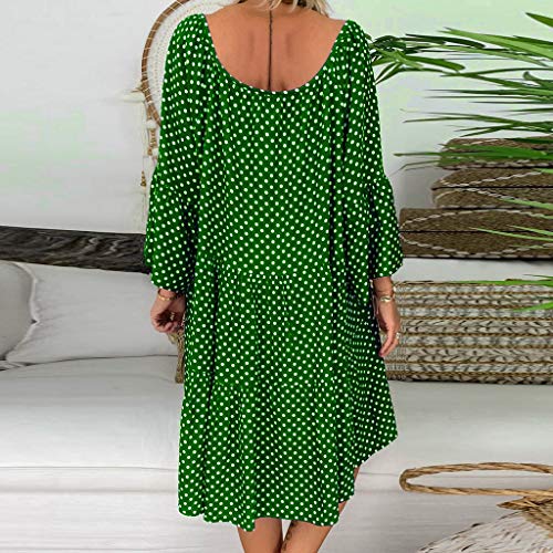 Dresses for Women Vintage Polka Dot Tie Neck Tassel A-LIne Swing Mini Dress Long Sleeve Causal Basic T-Shirt Dress