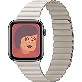 INI Compatible with Apple Watch Band 49mm 46mm 45mm 44mm 42mm 41mm 40mm 38mm - Adjustable Leather Strap with Magnetic Closure System for iWatch Series 10 Ultra 2 Ultra/9/8/7/SE/6/5/4/3/2/1 - Tan