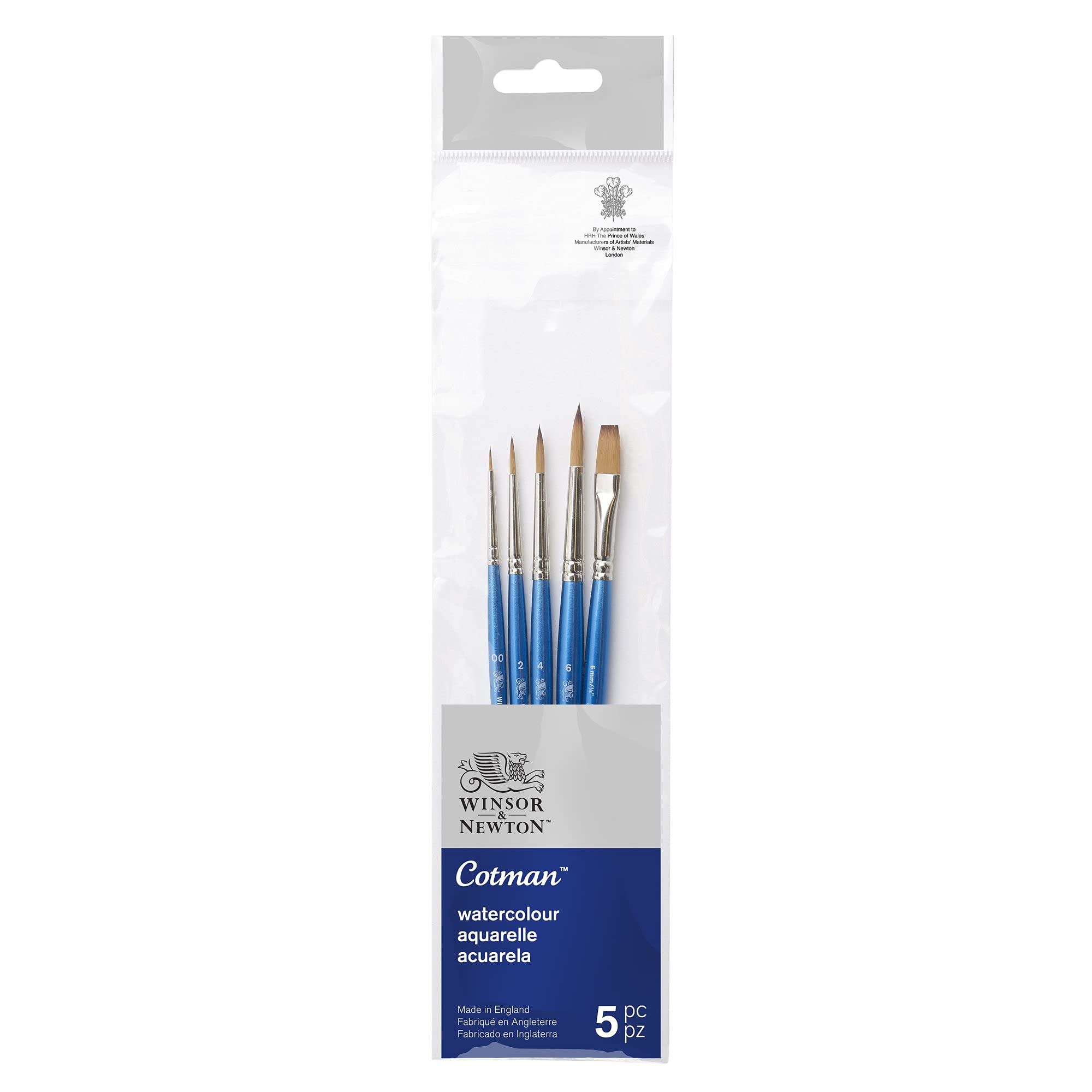 Winsor & Newton Watercolor Brush Set, 10 UK, Assortments, redondos nº0, 2, 4, 6 y un trazo 6mm