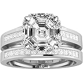 Houston Diamond District 3-6 Carat White Gold Classic Lab Grown Princess Channel Princess Wedding Bridal Set Diamond Engagement Ring(H-I Color, VS1-VS2 Clarity)