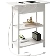 End Table with Charging Station, Flip Top Nightstand with USB Ports and Outlets,Couch Side Table with Fabric Bag and Hooks, Bedside Table for Space Saving, Living Room, Bedroom (Rustic Brown)(Black) - Homeiju