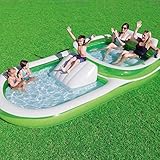 Bestway H2OGO! Two-In-One Wide Inflatable Family Outdoor Pool, Features Dual Pool and Slide Combo, Cup Holders, Easy Set Up, Green/White