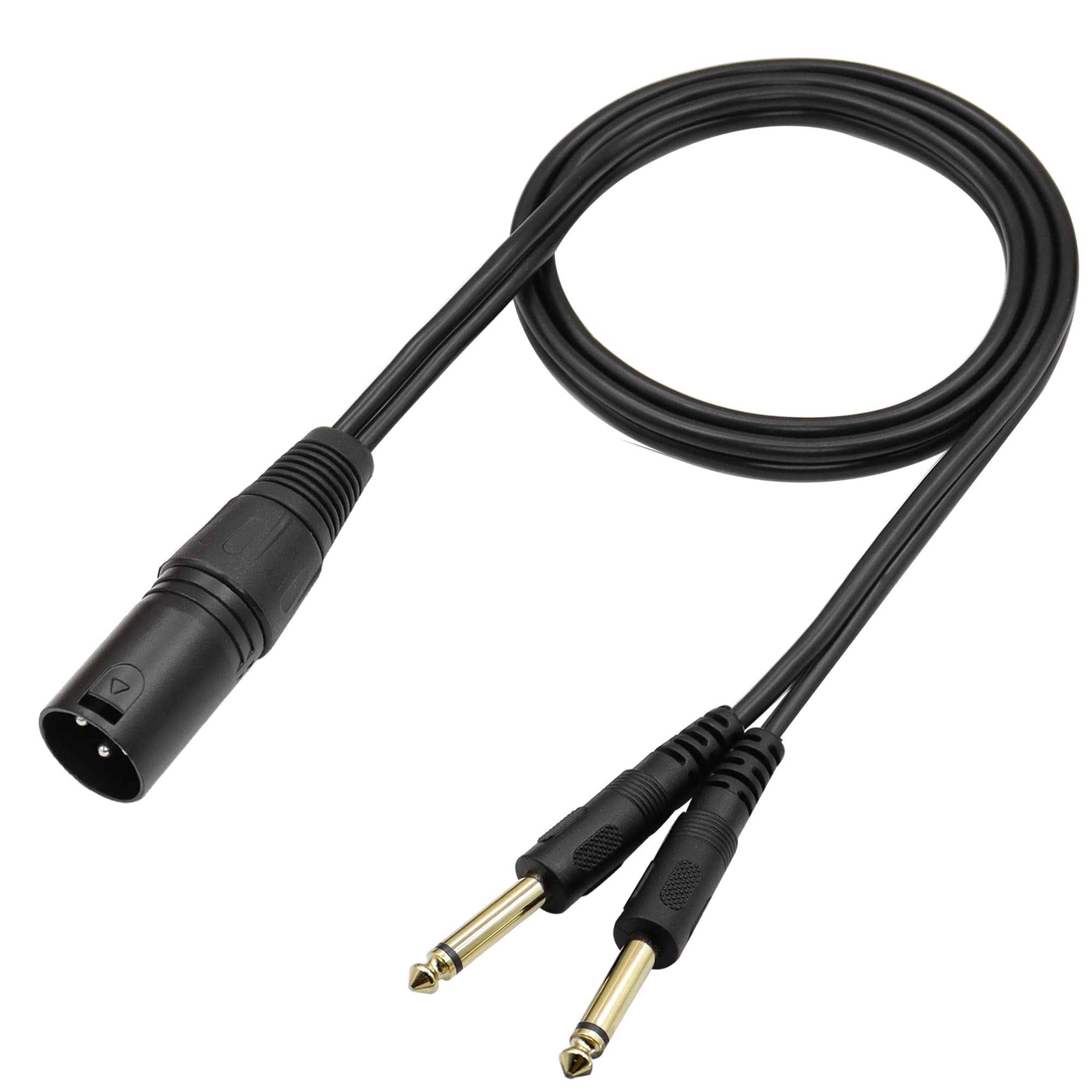 QIANRENON XLR Male to Dual TS 1/4 Stereo Splitter Cable 3-Pin XLR to Dual 6.35mm mono Y Splitter Conversion Extension Audio Cable,For Microphone Guitars Amplifier Mixer,1m/3.2ft