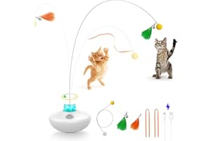 Saolife Interactive Cat Butterfly Toys, Exercise Flutter Rotating Kitten Toys, Feather Electric Cat Toy for Indoor Cats/Kitten, Cats Teaser Wand Automatic, Extra Long Feather Wand